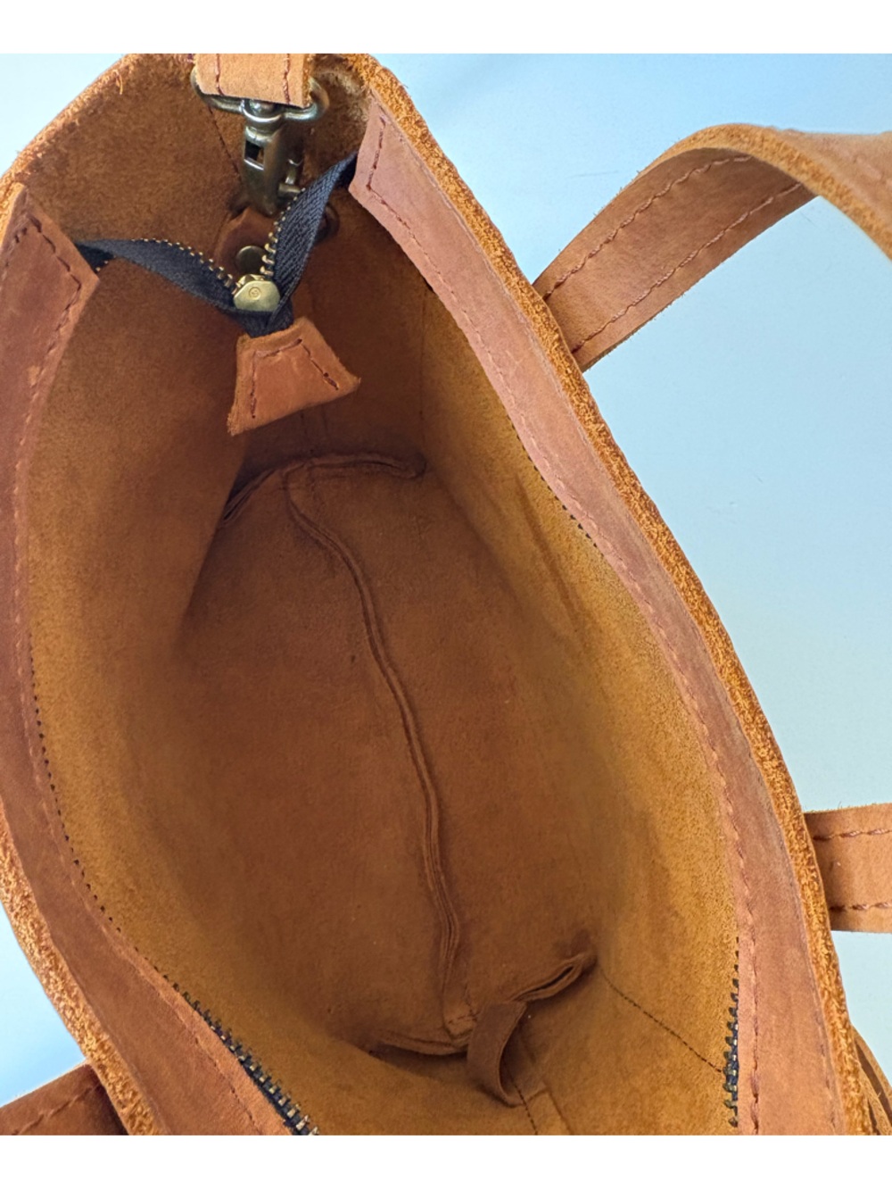 Portland Leather || Crossbody Tote with Zipper‎ in Honey Tan - Picture 7 of 10